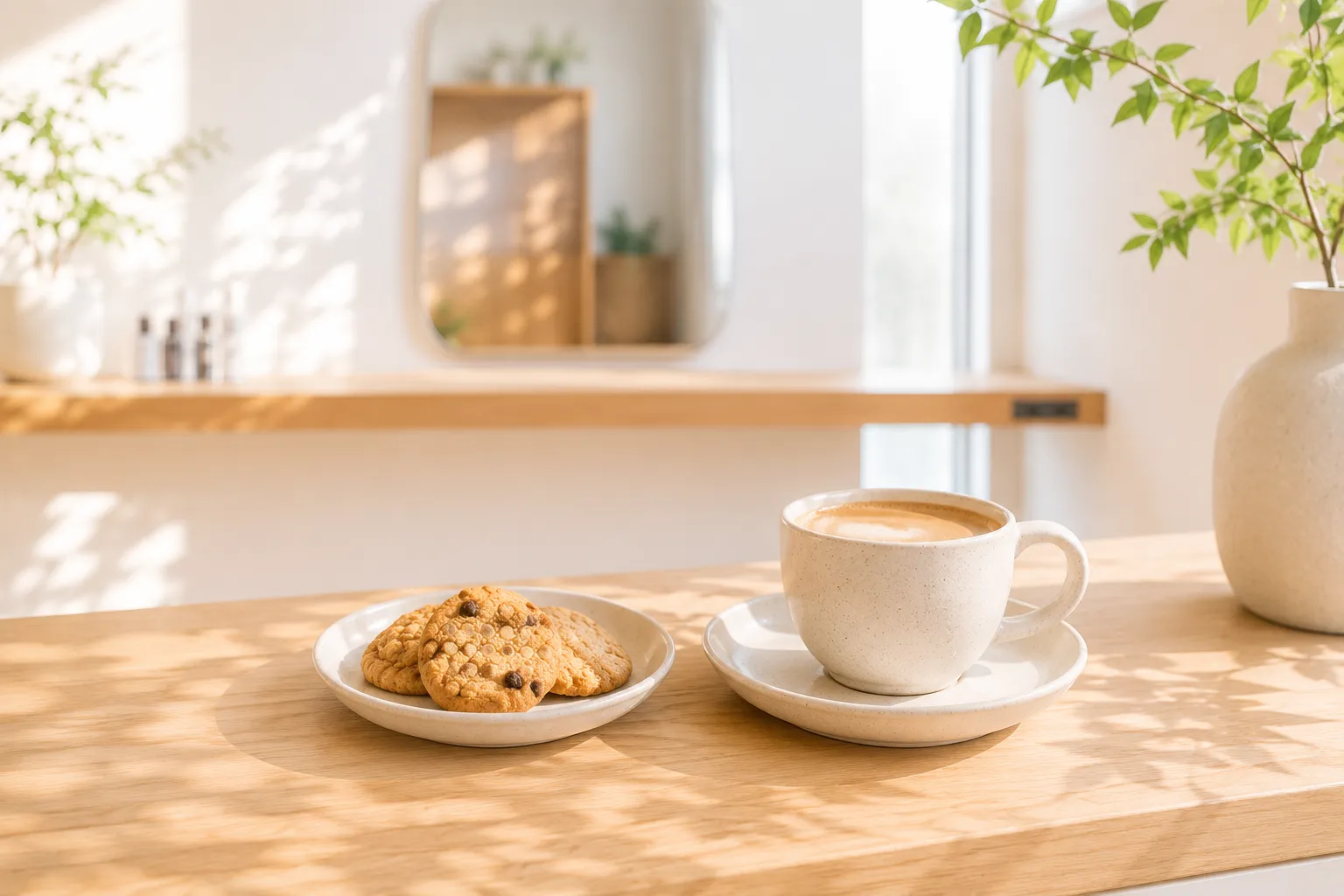 やわらかな光のなか、クッキーとコーヒーで一息つく fiica の Fika のひととき
